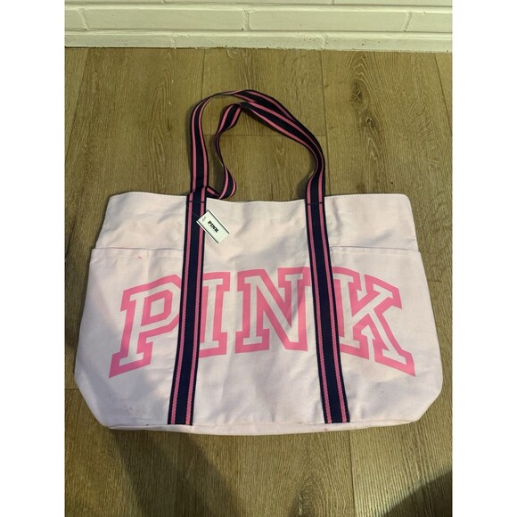 Victoria's Secret Handbags - Pink by Victoria Secret Womens Pink Tote Bag Large NWT Graphic Spellout